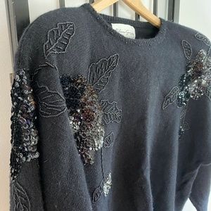 Womans Black Sequins and Bead Wool Sweater by Rebecca Gray